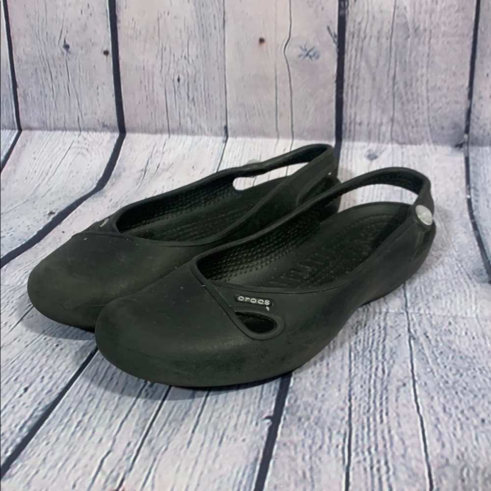 Crocs Womens Oliva Ballet Flats Rubber Black Sling Back Size 7 Beach Summer